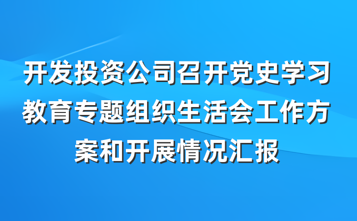 开发投资公司召开党史学习教育专题组织生活会工作方案和开展情况汇报