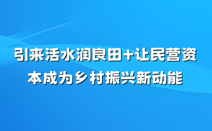 引来活水润良田 让民营资本成为乡村振兴新动能