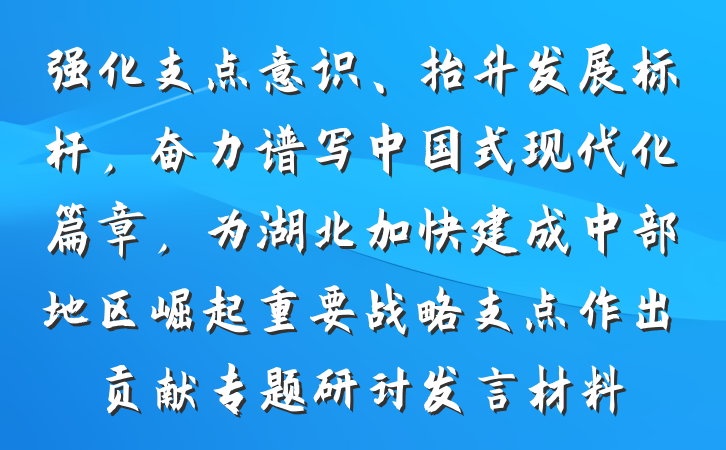 强化支点意识、抬升发展标杆，奋力谱写中国式现代化篇章，为湖北加快建成中部地区崛起重要战略支点作出贡献专题研讨发言材料