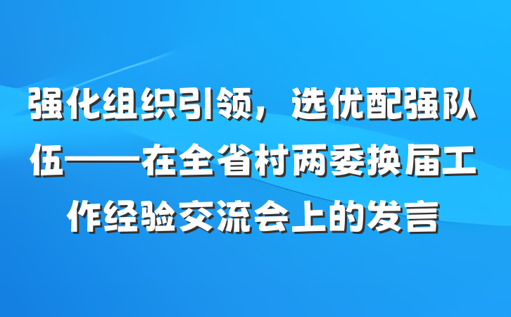强化组织引领，选优配强队伍——在全省村两委换届工作经验交流会上的发言
