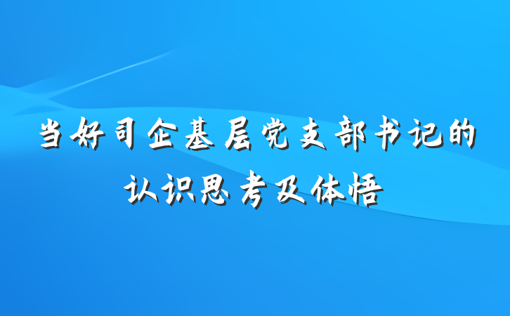 当好司企基层党支部书记的认识思考及体悟