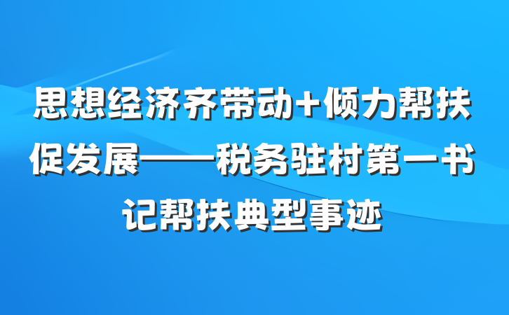 思想经济齐带动 倾力帮扶促发展——税务驻村第一书记帮扶典型事迹
