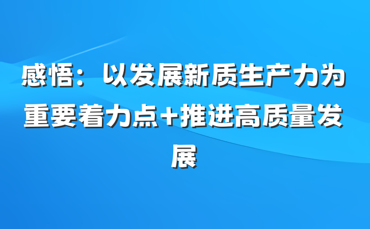 感悟：以发展新质生产力为重要着力点 推进高质量发展