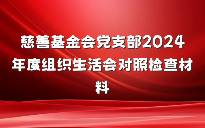 慈善基金会党支部2024年度组织生活会对照检查材料