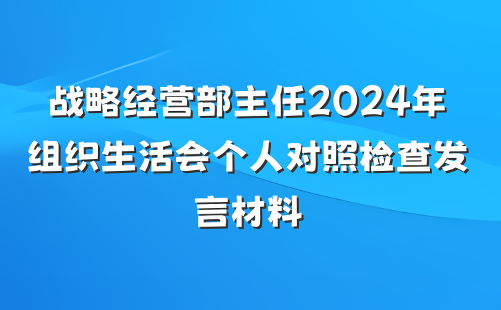 战略经营部主任2024年组织生活会个人对照检查发言材料
