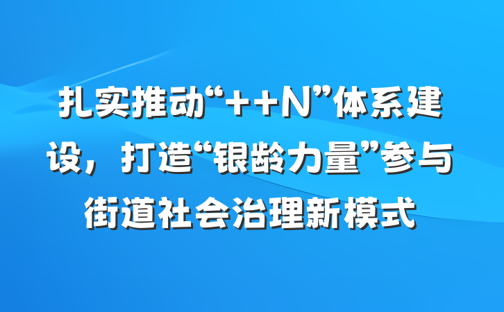 扎实推动“++N”体系建设，打造“银龄力量”参与街道社会治理新模式