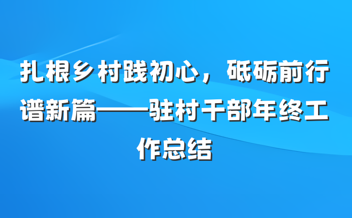 扎根乡村践初心，砥砺前行谱新篇——驻村干部年终工作总结