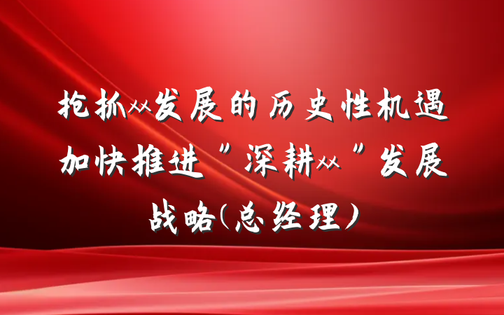 抢抓xx发展的历史性机遇加快推进＂深耕xx＂发展战略(总经理)