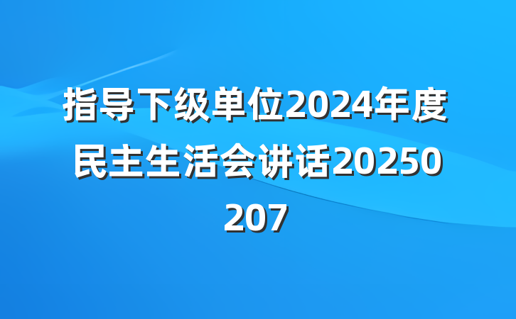 指导下级单位2024年度民主生活会讲话20250207