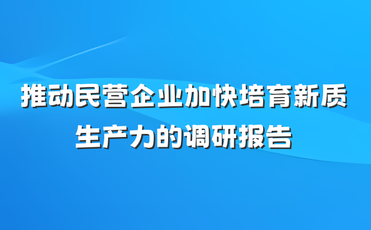 推动民营企业加快培育新质生产力的调研报告