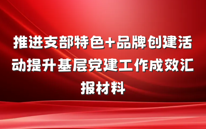 推进支部特色 品牌创建活动提升基层党建工作成效汇报材料