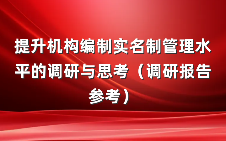 提升机构编制实名制管理水平的调研与思考（调研报告参考）