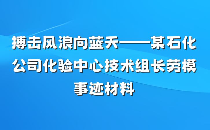 搏击风浪向蓝天——某石化公司化验中心技术组长劳模事迹材料
