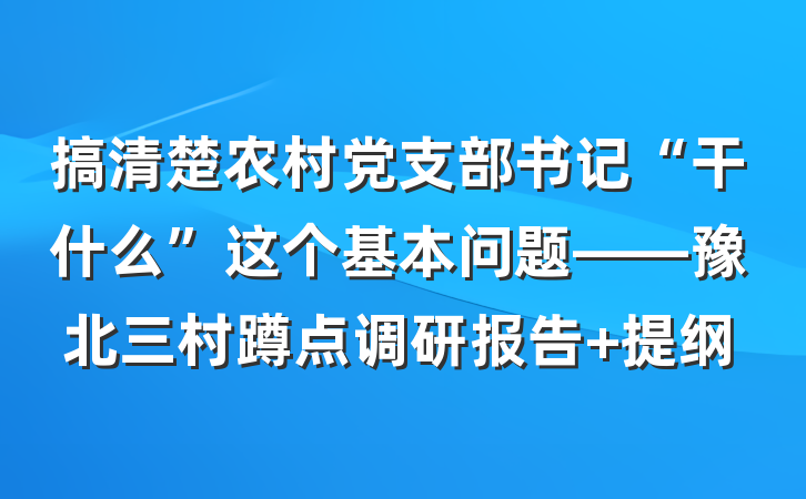搞清楚农村党支部书记“干什么”这个基本问题——豫北三村蹲点调研报告 提纲