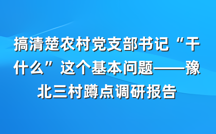 搞清楚农村党支部书记“干什么”这个基本问题——豫北三村蹲点调研报告
