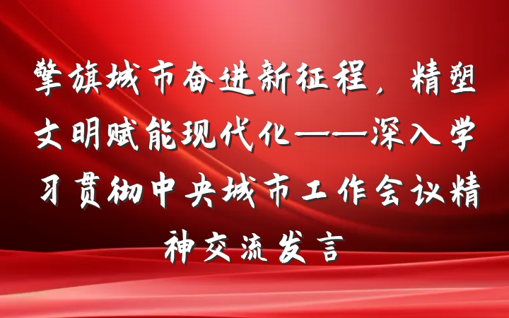 擎旗城市奋进新征程，精塑文明赋能现代化——深入学习贯彻中央城市工作会议精神交流发言