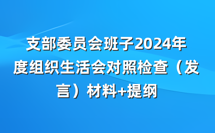 支部委员会班子2024年度组织生活会对照检查（发言）材料 提纲