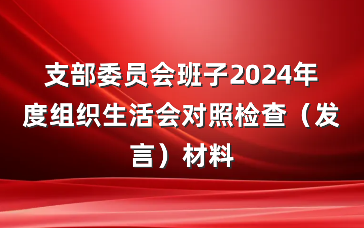 支部委员会班子2024年度组织生活会对照检查（发言）材料