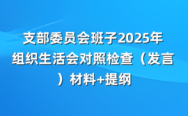 支部委员会班子2025年组织生活会对照检查（发言）材料 提纲