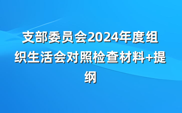 支部委员会2024年度组织生活会对照检查材料 提纲