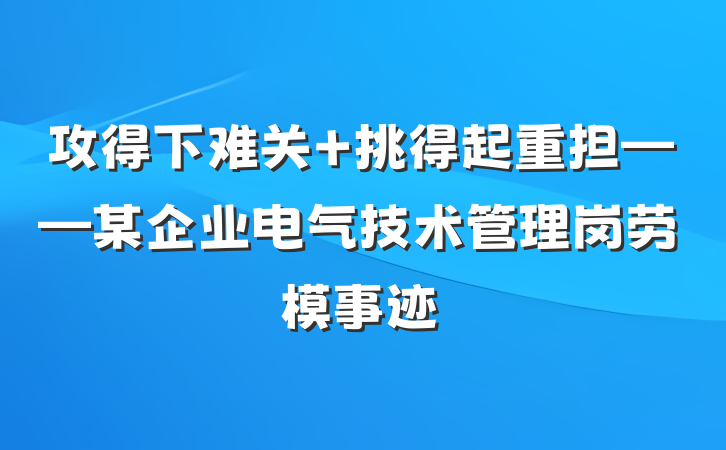 攻得下难关 挑得起重担——某企业电气技术管理岗劳模事迹