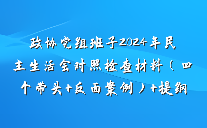 政协党组班子2024年民主生活会对照检查材料（四个带头+反面案例） 提纲