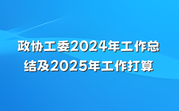 政协工委2024年工作总结及2025年工作打算