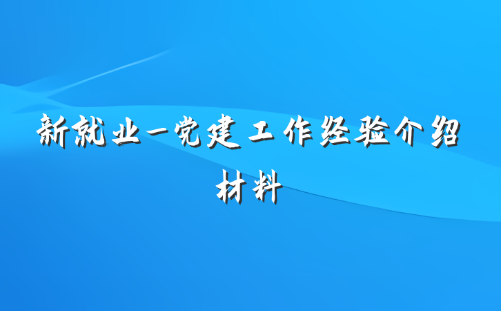 新就业_党建工作经验介绍材料