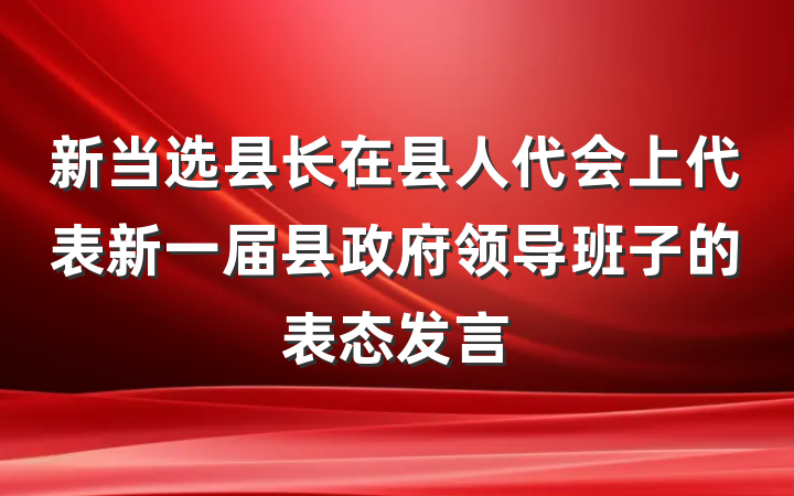 新当选县长在县人代会上代表新一届县政府领导班子的表态发言