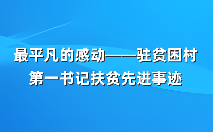 最平凡的感动——驻贫困村第一书记扶贫先进事迹