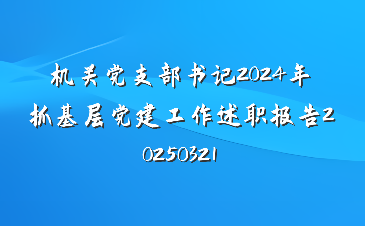 机关党支部书记2024年抓基层党建工作述职报告20250321