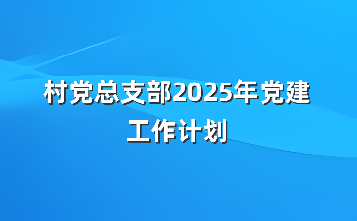 村党总支部2025年党建工作计划