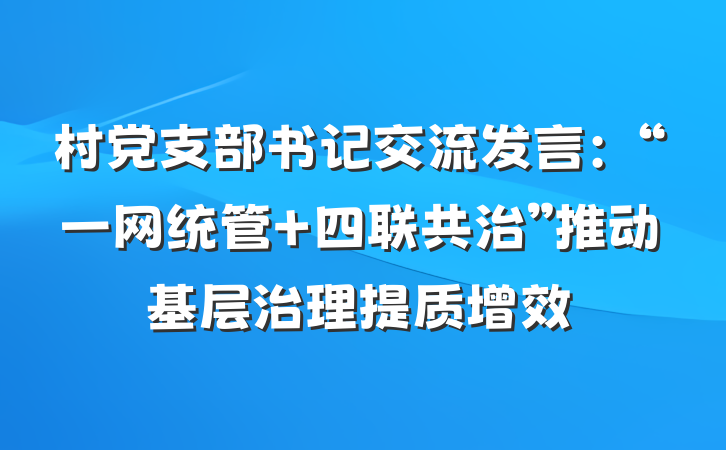 村党支部书记交流发言：“一网统管 四联共治”推动基层治理提质增效