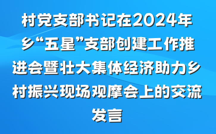 村党支部书记在2024年乡“五星”支部创建工作推进会暨壮大集体经济助力乡村振兴现场观摩会上的交流发言