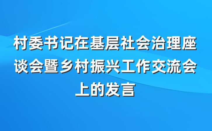 村委书记在基层社会治理座谈会暨乡村振兴工作交流会上的发言