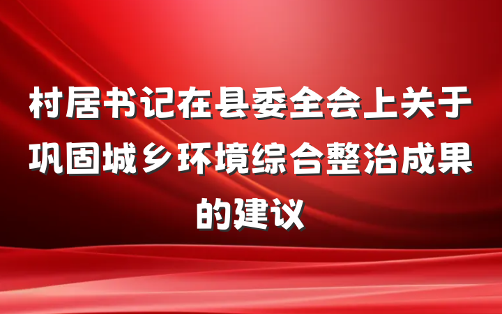 村居书记在县委全会上关于巩固城乡环境综合整治成果的建议