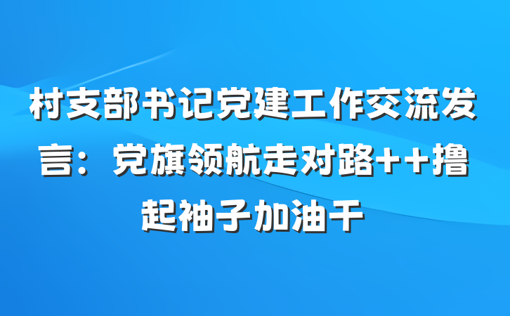 村支部书记党建工作交流发言：党旗领航走对路  撸起袖子加油干
