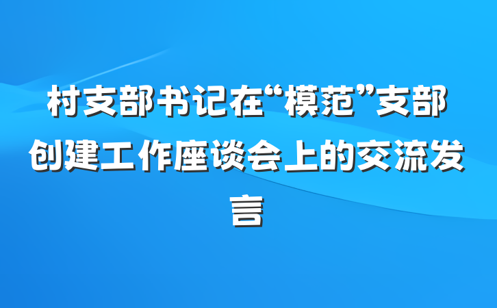 村支部书记在“模范”支部创建工作座谈会上的交流发言