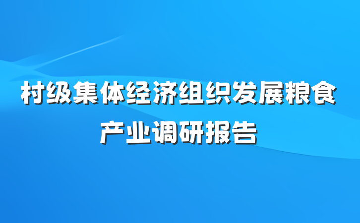 村级集体经济组织发展粮食产业调研报告