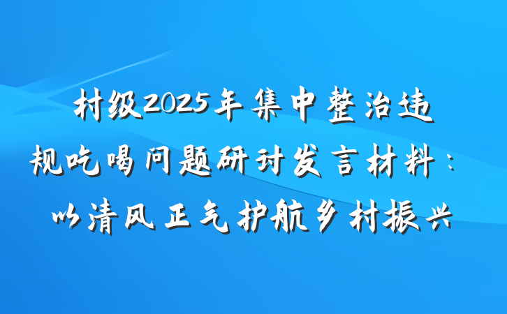 村级2025年集中整治违规吃喝问题研讨发言材料：以清风正气护航乡村振兴