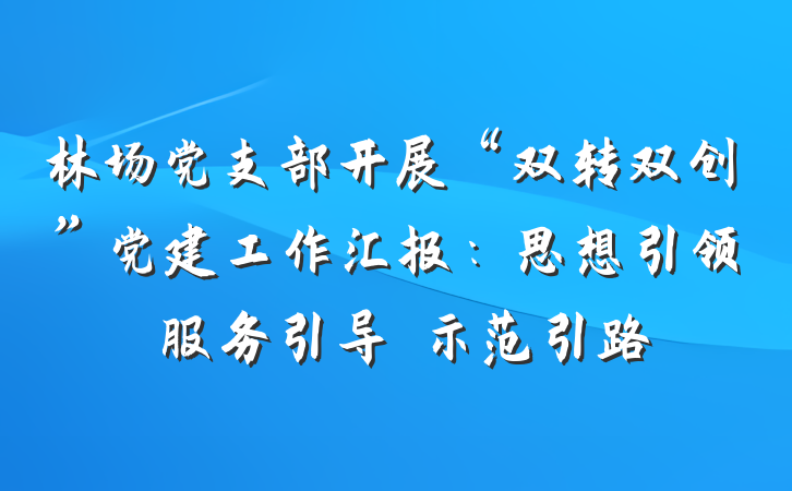 林场党支部开展“双转双创”党建工作汇报：思想引领　服务引导　示范引路