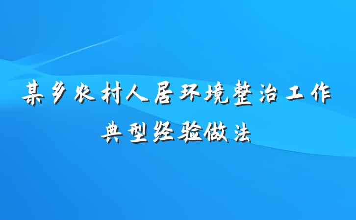 某乡农村人居环境整治工作典型经验做法