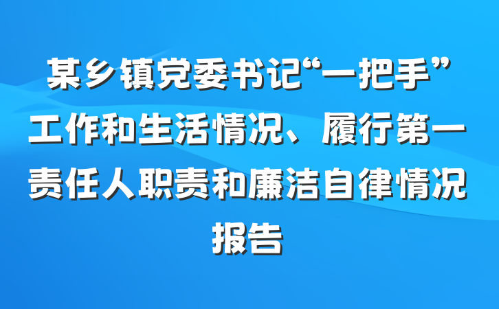 某乡镇党委书记“一把手”工作和生活情况、履行第一责任人职责和廉洁自律情况报告