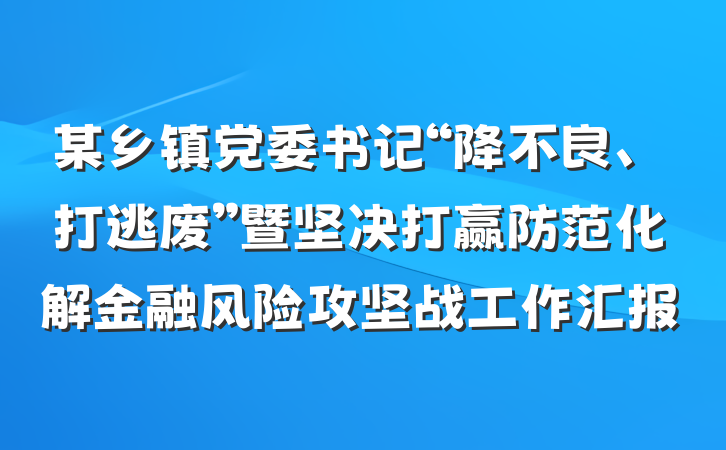 某乡镇党委书记“降不良、打逃废”暨坚决打赢防范化解金融风险攻坚战工作汇报