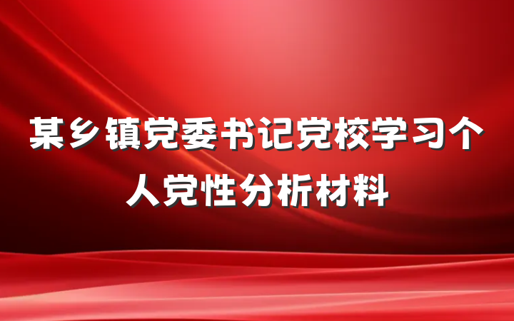 某乡镇党委书记党校学习个人党性分析材料