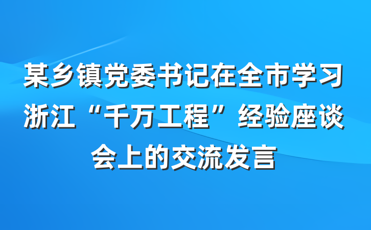 某乡镇党委书记在全市学习浙江“千万工程”经验座谈会上的交流发言