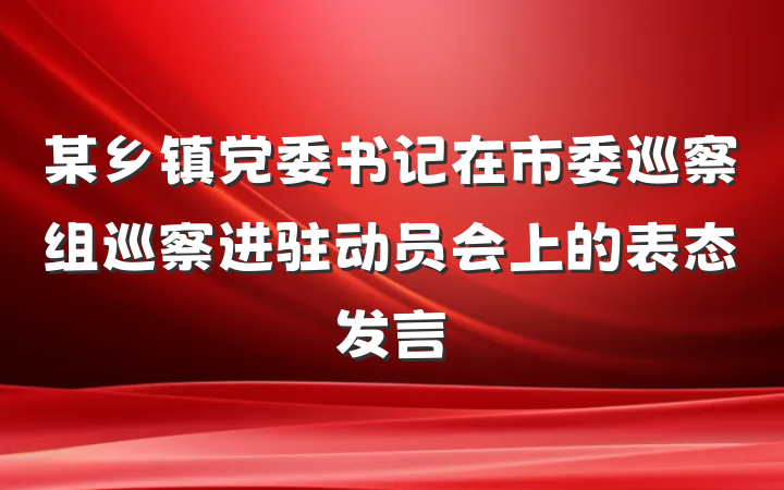 某乡镇党委书记在市委巡察组巡察进驻动员会上的表态发言