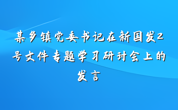 某乡镇党委书记在新国发2号文件专题学习研讨会上的发言