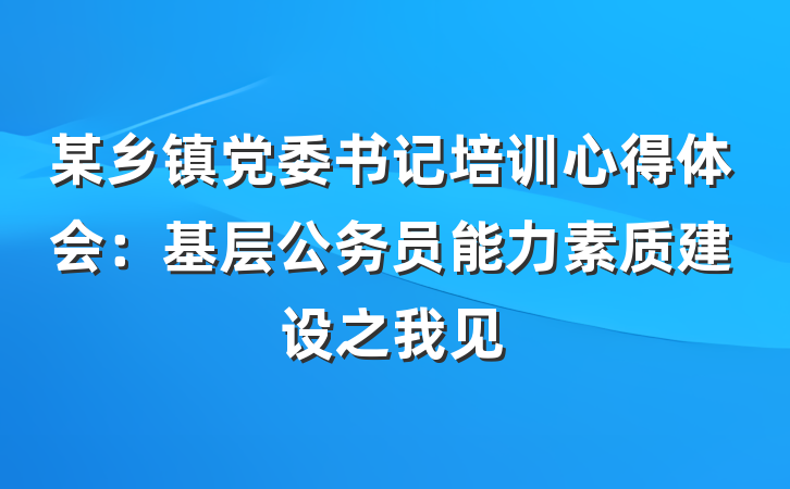 某乡镇党委书记培训心得体会：基层公务员能力素质建设之我见