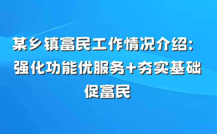某乡镇富民工作情况介绍：强化功能优服务 夯实基础促富民